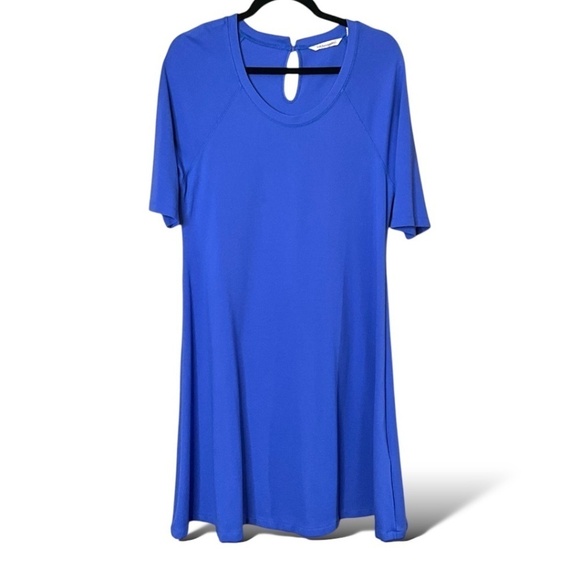 SOFT SURROUNDINGS Cobalt Blue Stretch Knit Short Sleeve Trapeze Dress US Sz L - Picture 1 of 9